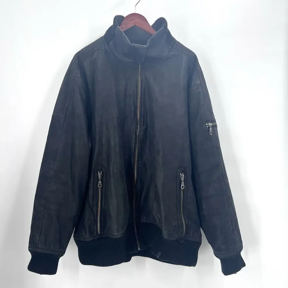 Vintage Rare Air Jordan Black Buffalo Leather Motorcycle Jacket Mens 3X